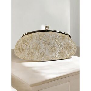 VINTAGE AVON x KADIN Gold Cream Brocade Kiss Lock Clutch